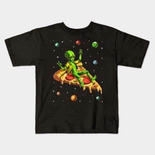 Alien Riding Pizza Kids T-Shirt